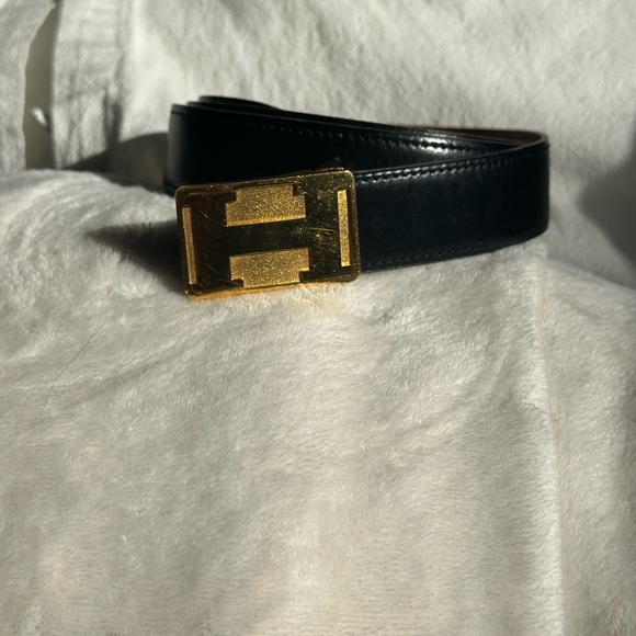 Hermès Constance H Belt Black with Brown Leather Gold Buckle 36 in -39 in - Picture 1 of 12